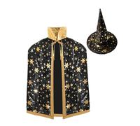 Koongso Unisex Adults Wizard Magician Star Print Robe Cloak with Hat for Men Women Carnival Halloween Witch Role Play Outfits,130cm