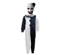 Koongso Unisex Kids Horror Clown Costume Jumpsuit Black White Scary Killer Onesie with Mask Hat Boys Girls Halloween Role Play Outfit Stage Theme Party Dress Up