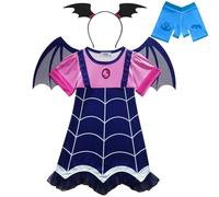 Koongso Vampirina Costume for Girls, Princess Vampirina Fancy Dress with Bat Wing Gloves and Headband for Little Girls Halloween Cosplay Costume Party Dress Up 90