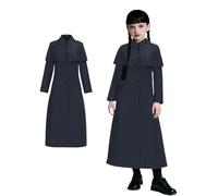 Koongso Wednesday Costume for Girls, Addams Girls Gothic School Uniform Black Plaid Coat With Cape, Kids Halloween Party Cosplay Stage Outfit