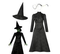 Koongso Wicked Elphaba Costume for Women, Wicked Black Dress Gothic Long Sleeve Party Gown with Hat Halloween Evil Witch Cosplay Outfit