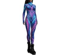 Koongso Women's Animal Octopus Halloween Costume Jumpsuit, Adults 3D Print Mermaid Octopus Skinny Catsuit Long Sleeve Snake Cosplay Bodysuit Unitard