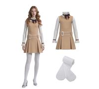 Koongso Women's Scary Horror Movie Megan Costume, Adults Megan Doll Dress School Uniform Cosplay Outfit Full Set with Shirt Belt Socks for Halloween Party