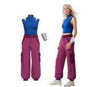 Koongso Zombies Costume for Adults, Women Girls Movie Character Addison Blue Sleeveless Top Pants and Bracelet, 3 Pcs School Uniform Halloween Outfits