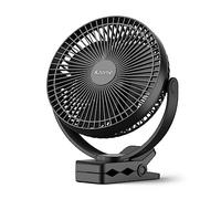 Koonie 10000mAh Portable Clip Fan, 8 Inch Rechargeable USB Fan, Black | 4 speeds, 360° rotation, strong airflow, sturdy clamp, for office desk golf cart outdoor travel camping tent gym