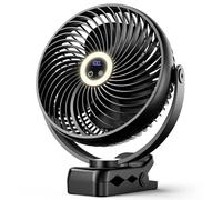 Koonie 20 cm Portable Mini Clip Fan, USB Table Fan with 10000 mAh Battery, Light, Digital Display, 3 Speeds, Rechargeable Table Fan for Home, Office, Pram, Camping