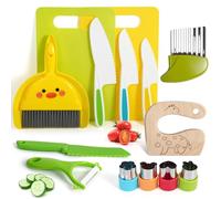 Koonie Kids Knife Set, 15 Pcs Montessori Kitchen Tools for Toddlers' Real Cooking, BPA Free Kids Safe Kitchen Cooking and Baking Set with Peeler, Cutting Board for Sandwich Bread Vegetable