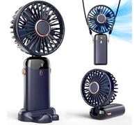 Koonie Portable Handheld Fan, Battery Operated Fan with Base, LED Display, 5 Speeds Hand Held Fan, 90° Adjustable Foldable Desk Desktop Fans, USB Rechargeable Mini Fans for Outdoor Indoor, Dark Blue