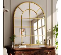 Koonmi 100x75cm, Arched Wall Mirror, Bathroom Mirror with Grid, Tempered Glass Explosion-Proof Decorative Mirror, Suitable for Window Decoration, Bedroom, Entryway and Various Styles, Gold