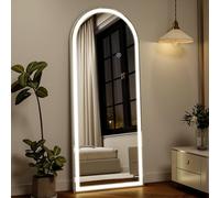 Koonmi 140x50 cm Arched LED Full Length Mirror with Lights, Light-adjustable Full Body Mirror with Stand Equipped with Touch Buttons, White