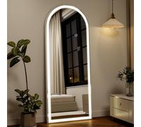 Koonmi 165x60 cm Arched LED Full Length Mirror with Lights, Light-adjustable Full Body Mirror with Stand Equipped with Touch Buttons, White