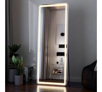 Koonmi 165x60 cm LED Full Length Mirror with Lights, Light-adjustable Full Body Mirror with Stand Equipped with Touch Buttons, White