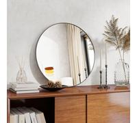 Koonmi 50x50cm Round Wall Mirror, Circle Mirror with Aluminum Alloy Frame and Tempered Glass, Suitable for Bathroom, Bedroom, Hallway, Black