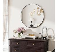 Koonmi 60 cm Black Round Mirror, Circle Wall Mirror with Aluminum Alloy Frame, Classic for Bathroom over the Sink, Modern Hanging on the Hallway Wall, Black