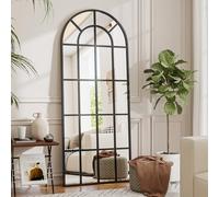 Koonmi 60 x 164 cm Curved Standing Glass Window Decorative Wall Mirror with Metal Frame Hanging Bevel for Entryway, Living Room Decoration, Black
