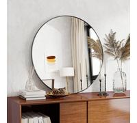 Koonmi 60x60cm Round Wall Mirror, Circle Mirror with Aluminum Alloy Frame and Tempered Glass, Suitable for Bathroom, Bedroom, Hallway, Black