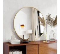 Koonmi 60x60cm Round Wall Mirror, Circle Mirror with Aluminum Alloy Frame and Tempered Glass, Suitable for Bathroom, Bedroom, Hallway, Gold