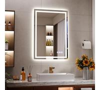 Koonmi 70x50cm LED Bathroom Mirror, 3 Adjustable Lighting Modes Lighted Smart Vanity Mirror with Front and Backlight, Anti-Fog, Memory Function, Tempered Glass, Mounted Horizontally Vertically