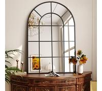 Koonmi 75x50cm, Arched Wall Mirror, Bathroom Mirror with Grid, Tempered Glass Explosion-Proof Decorative Mirror, Suitable for Window Decoration, Bedroom, Entryway and Various Styles, Black