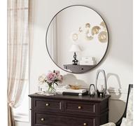 Koonmi 76 cm Black Round Mirror, Circle Wall Mirror with Aluminum Alloy Frame, Classic for Bathroom over the Sink, Hanging Hallway on the Wall, Black