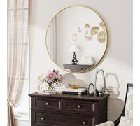 Koonmi 76 cm Gold Round Mirror, Circle Wall Mirror with Aluminum Alloy Frame, Classic Round for Bathroom over the Sink, Modern Hanging Hallway on the Wall, Gold