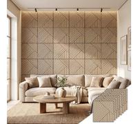 Koonmi 8-Pack Acoustic Slat Wall Panels, 60 x 60 cm, Light Oak | Decorative wood-slat finish, Helps reduce echo and improve room acoustics, For living rooms, bedrooms, studios and offices