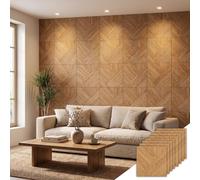 Koonmi 8-Pack Acoustic Slat Wall Panels, 60 x 60 cm, Light Wood | Decorative wood-slat finish, Helps reduce echo and improve room acoustics, For living rooms, bedrooms, studios and offices