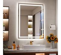 Koonmi 80x60cm LED Bathroom Mirror, 3 Adjustable Lighting Modes Lighted Smart Vanity Mirror with Front and Backlight, Anti-Fog, Memory Function, Tempered Glass, Mounted Horizontally Vertically