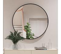 Koonmi 91 cm Round Wall Mirror, Circle Bathroom with Metal Frame Hanging Leaning for Entryways, Washrooms, Living Rooms, Black