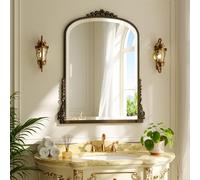 Koonmi Arch Mirror with Beaded Ring 60x80 cm - Bathroom Mirror for Above Sink, Wall Decoration with Metal Frame for Entrance, Bedroom and Living Room, Bronze