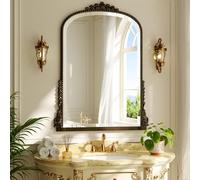 Koonmi Arch Mirror with Beaded Ring 70x101 cm - Bathroom Mirror for Above Sink, Wall Decoration with Metal Frame for Entrance, Bedroom and Living Room, Bronze