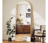 Koonmi Arched Full Length Mirror, Right Angle Design, Medium Size 161×53cm, Full Length Mirror with Stand, Made of Tempered Glass Suitable for Bedroom, Entryway, Living Room, Gold