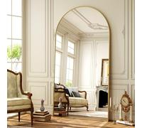 Koonmi Arched Full Length Mirror, Right Angle Design, Medium Size 195×95cm, Full Length Mirror with Stand, Made of Tempered Glass Suitable for Bedroom, Entryway, Living Room, Gold