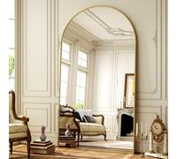 Koonmi Arched Full Length Mirror, Right Angle Design, Medium Size 205×105cm, Full Length Mirror with Stand, Made of Tempered Glass Suitable for Bedroom, Entryway, Living Room, Gold