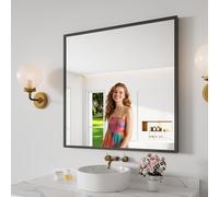 Koonmi Bathroom Mirror 30x30 Black Bathroom Wall-Mounted Mirrors, Modern Vanity Mirror for Bedroom, Living Room, Aluminum Alloy Frame Allow to Hang Horizontally or Vertically