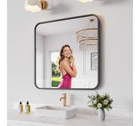 Koonmi Bathroom Mirror, 30X30 Inch Black Metal Framed Mirror for Bathroom, Tempered Glass, Anti-Rust, Rounded Rectangle Mirror for Restroom, Bedroom, Black
