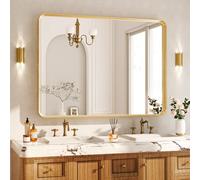 Koonmi Deep Frame Wall Mirror, 122 x 75 cm, Luxury High-End Round Corner Bathroom Mirror, Large Wall Mirror Horizontal or Vertical Hung, Gold