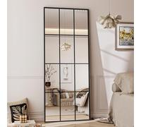Koonmi Floor Mirror, 61x165 cm Full-Length Mirror with Grid, Tempered Glass Explosion-Proof Decorative Mirror, suitable for Bedroom, Entryway and Various Styles, Black