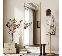 Koonmi Full Length Mirror, 150 x 40 cm, Rectangle Round Corner Full Body Mirror with Stand, Aluminium Alloy Frame, Tempered Glass, for Bedroom, Living Room, Cloakroom, Gold