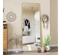 Koonmi Full Length Mirror, 161 x 52 cm, Rectangle Round Corner Full Body Mirror with Stand, Aluminium Alloy Frame, Tempered Glass, for Bedroom, Living Room, Cloakroom, Gold