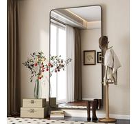 Koonmi Full Length Mirror, 171 x 76 cm, Rectangle Round Corner Full Body Mirror with Stand, Aluminium Alloy Frame, Tempered Glass, for Bedroom, Living Room, Cloakroom, Black