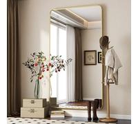 Koonmi Full Length Mirror, 171 x 76 cm, Rectangle Round Corner Full Body Mirror with Stand, Aluminium Alloy Frame, Tempered Glass, for Bedroom, Living Room, Cloakroom, Gold