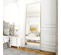 Koonmi Full Length Mirror - 40x140 cm Full Body Mirror Aluminium Frame Stamding Hanging or Leaning, Shatterproof Tempered Glass for Bedroom, Living Room, Bathroom, Gold