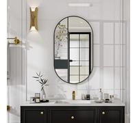 Koonmi Oval Bathroom Mirror, 43 x 76 cm Tempered Glass Wall Mounted Mirror, Bathroom Vanity Mirror without Distortion Hanging Horizontally or Vertically for Bedroom, Entryway, Living Room, Black