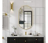 Koonmi Oval Bathroom Mirror, 43 x 76 cm Tempered Glass Wall Mounted Mirror, Bathroom Vanity Mirror without Distortion Hanging Horizontally or Vertically for Bedroom, Entryway, Living Room, Gold