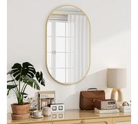 Koonmi Oval Bathroom Mirror, 56 x 96 cm Tempered Glass Wall Mounted Mirror, Bathroom Vanity Mirror without Distortion Hanging Horizontally or Vertically for Bedroom, Entryway, Living Room, Gold