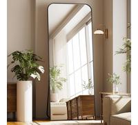 Koonmi Top Curved Large Mirror Full Length, 76 x 171 cm Free Standing with Stand, Large Floor Full Body Mirror with Round Corner on top, Hanging Wall Mounted for Bedroom, Living Room, Black