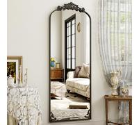 Koonmi Vintage Standing Mirror Full Length, Shatterproof Gorgeous Floor Body Mirror with Beautiful Retro Engraving Process for Bedroom Hallway (Black, 163Lx53W cm)