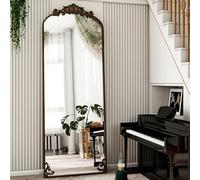 Koonmi Vintage Standing Mirror Full Length, Shatterproof Gorgeous Floor Body Mirror with Beautiful Retro Engraving Process for Bedroom Hallway, Bronze, 161L x 52W cm