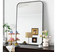 Koonmi Wall Mirror Black, 66 x 96 cm Bathroom Mirror with Round Corner, Morden Mirror Wall with Aluminium Alloy Frame for Wall Mounted Horizontal or Vertical, Black